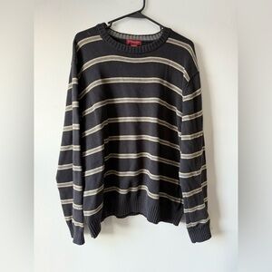 VTG Covington Cotton Black Gray Striped Crewneck Sweater Grandpa Unisex Size XXL